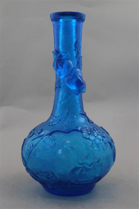 A Chinese blue glass bottle vase, 27cm